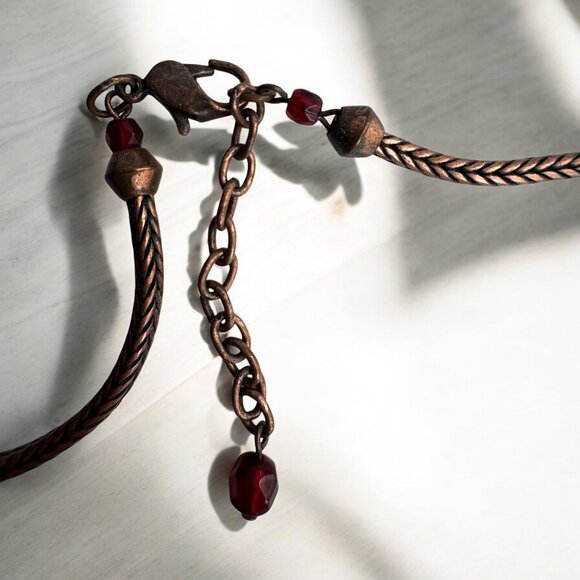 Copper Tone Necklace Chain and Tassel Pendant Faceted Acrylic Amber Color Beads - Picture 4 of 6